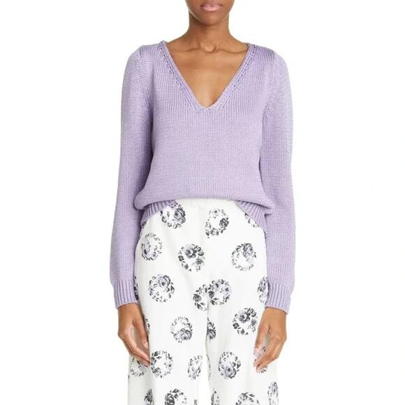 NEW Lela Rose Metallic Lavender Purple V-Neck Pullover...
